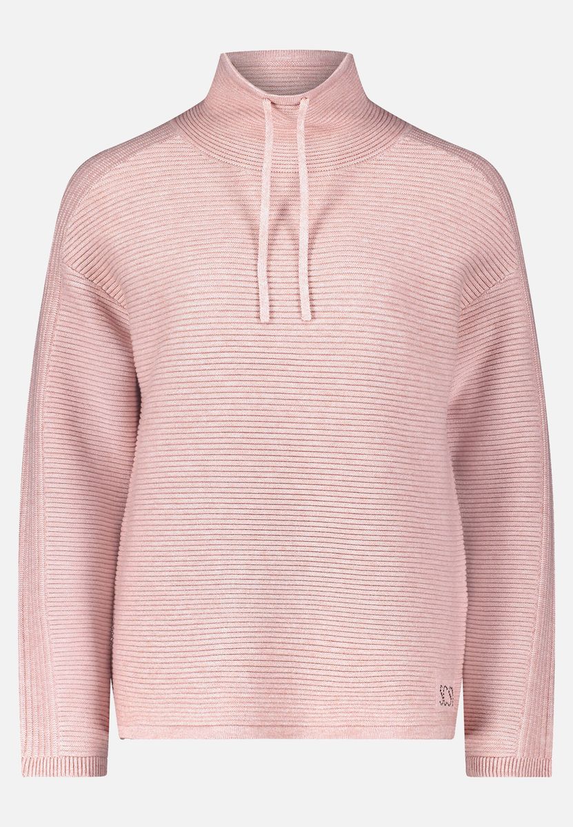 Rippstrick-Pullover mit Kordelzug-Stehkragen