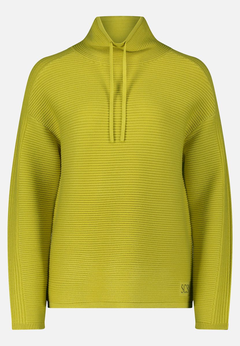 Rippstrick-Pullover mit Kordelzug-Stehkragen