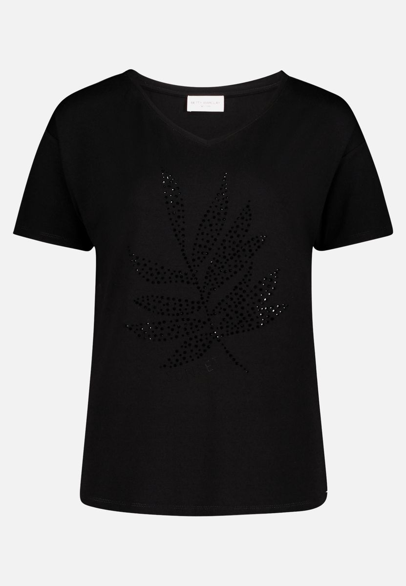 V-Shirt mit tropischem Strass-Motiv
