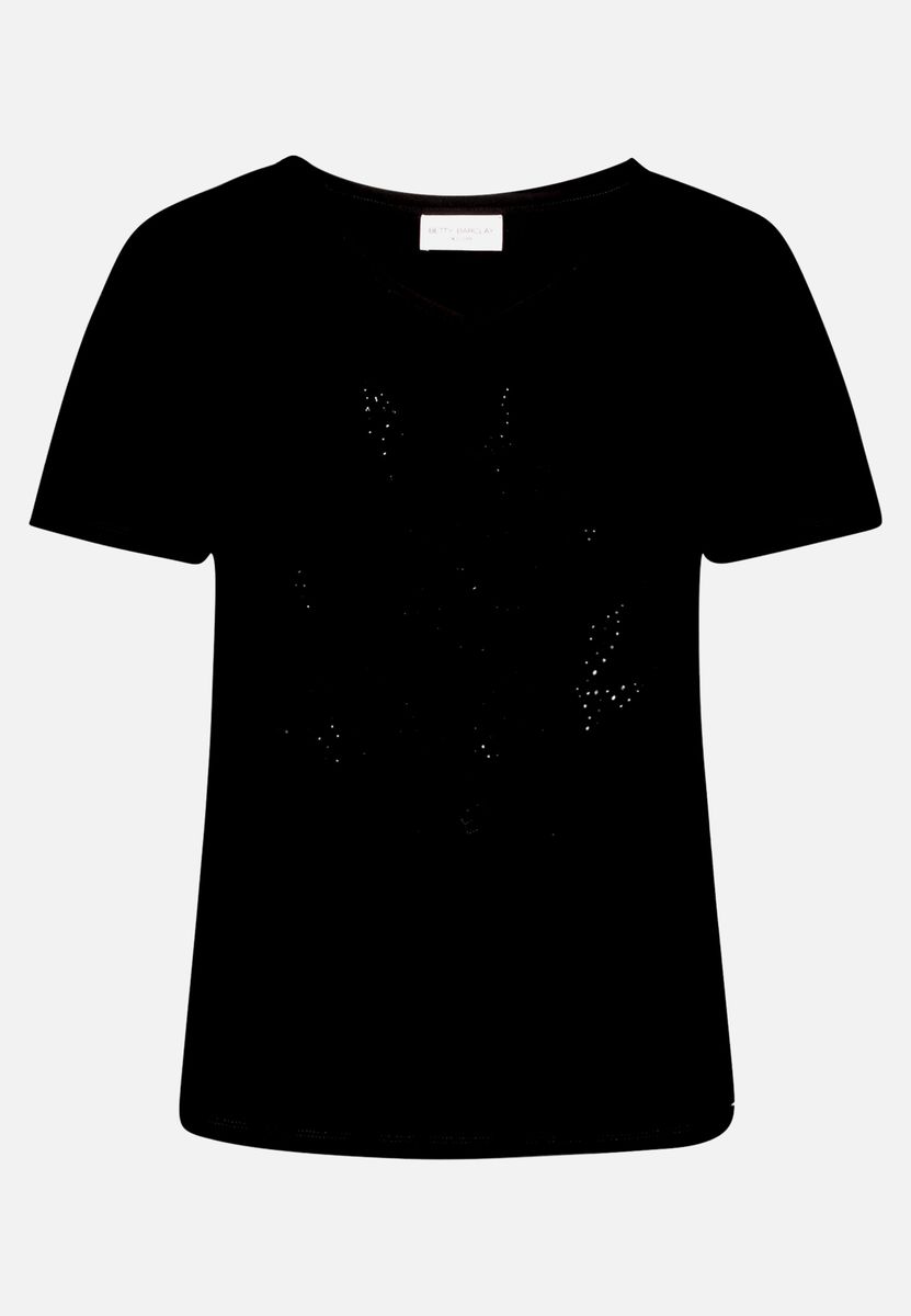 V-Shirt mit tropischem Strass-Motiv