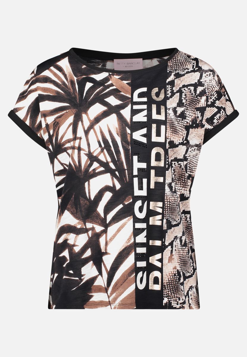 T-Shirt mit Mix-Print und Ärmelaufschlag