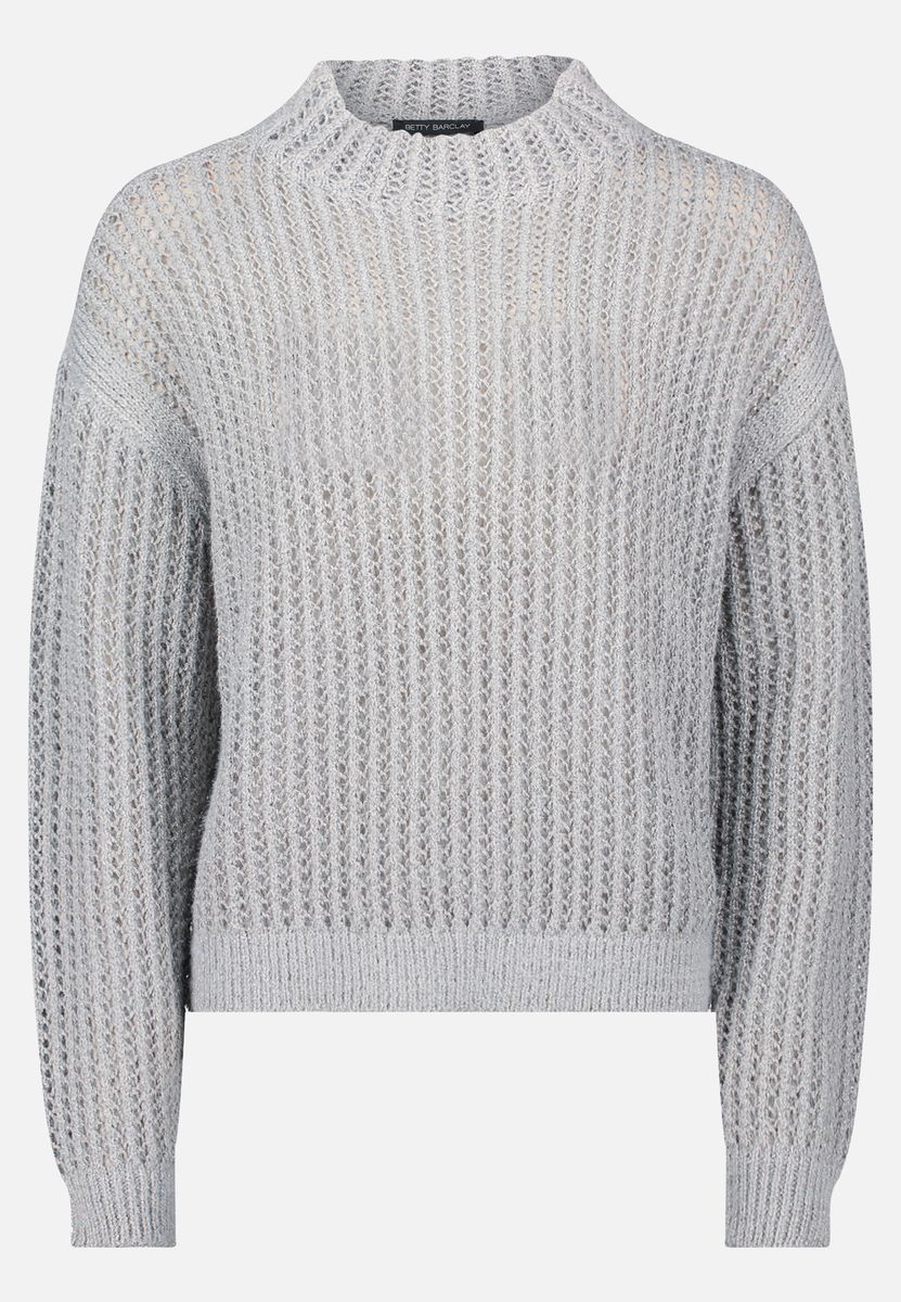 Glitzernder Ajour-Strickpullover mit Stehkragen