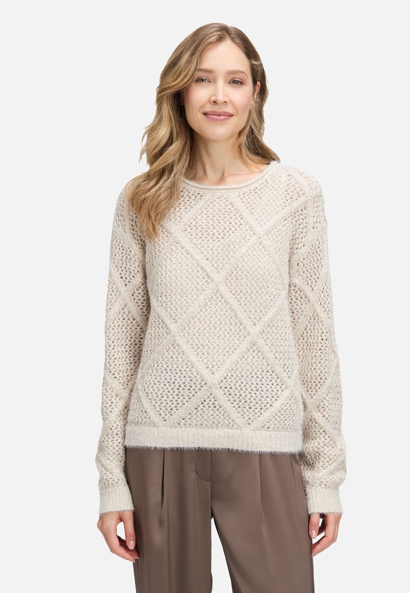 Schimmernder Ajour-Pullover mit Rautenmuster