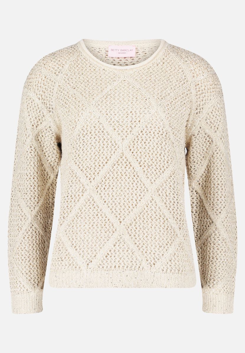 Schimmernder Ajour-Pullover mit Rautenmuster