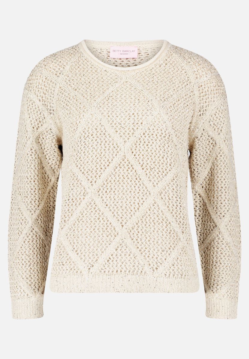 Schimmernder Ajour-Pullover mit Rautenmuster