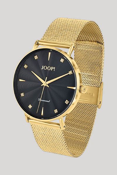 Goldene Mesh-Uhr mit Diamantenbesatz