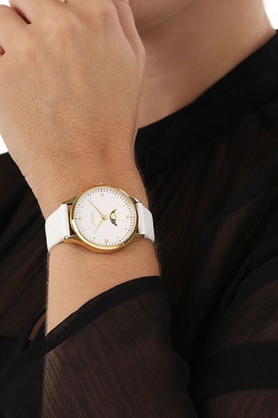 Elegante Mondphasen-Armbanduhr mit Zirkonia