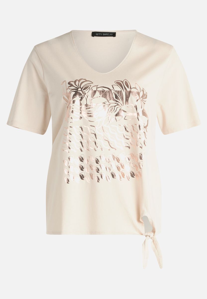 T-Shirt mit Metallic-Print und Knotendetail
