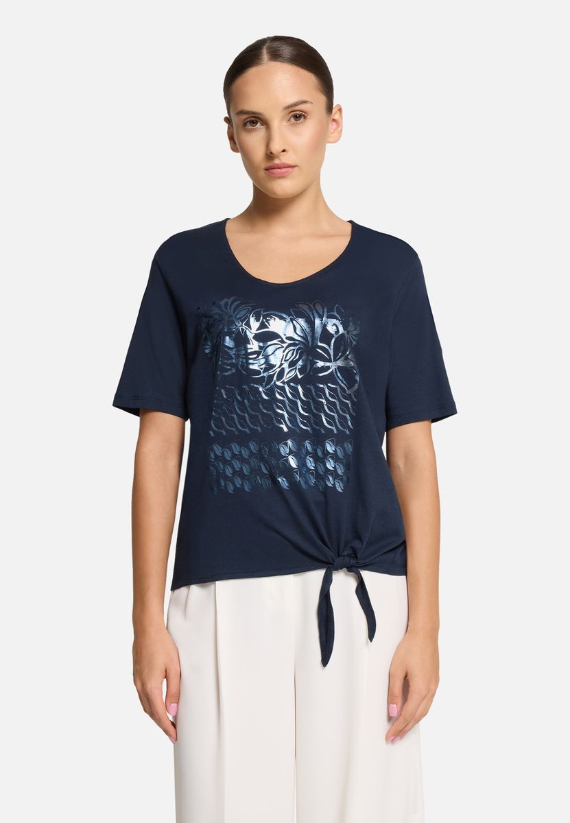 T-Shirt mit Metallic-Print und Knotendetail