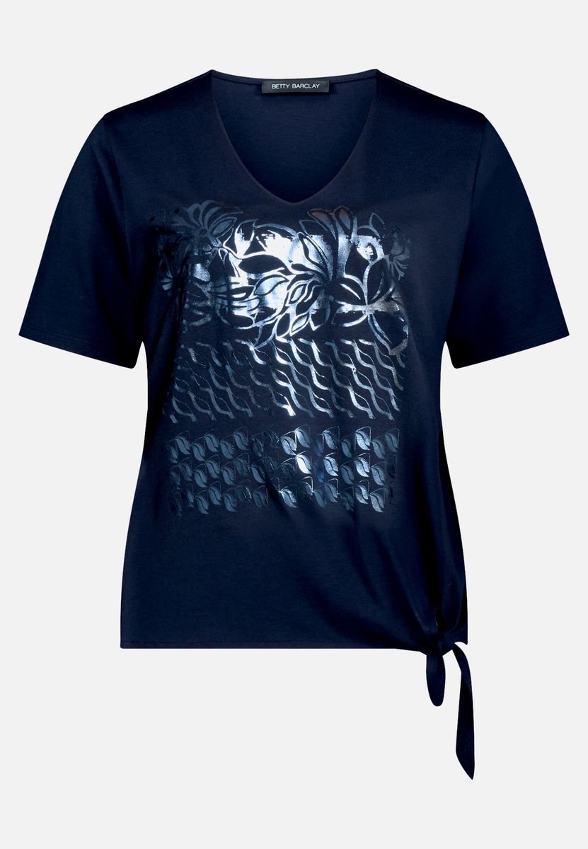 T-Shirt mit Metallic-Print und Knotendetail