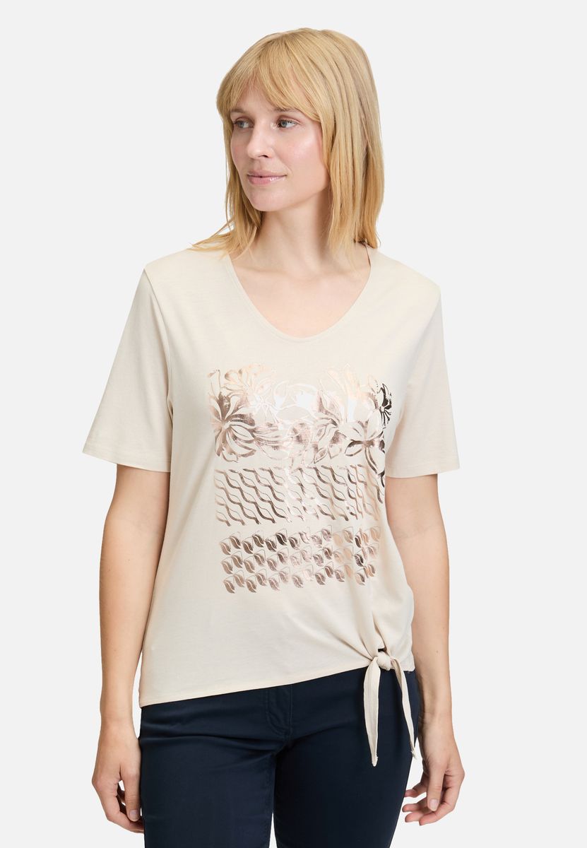 T-Shirt mit Metallic-Print und Knotendetail