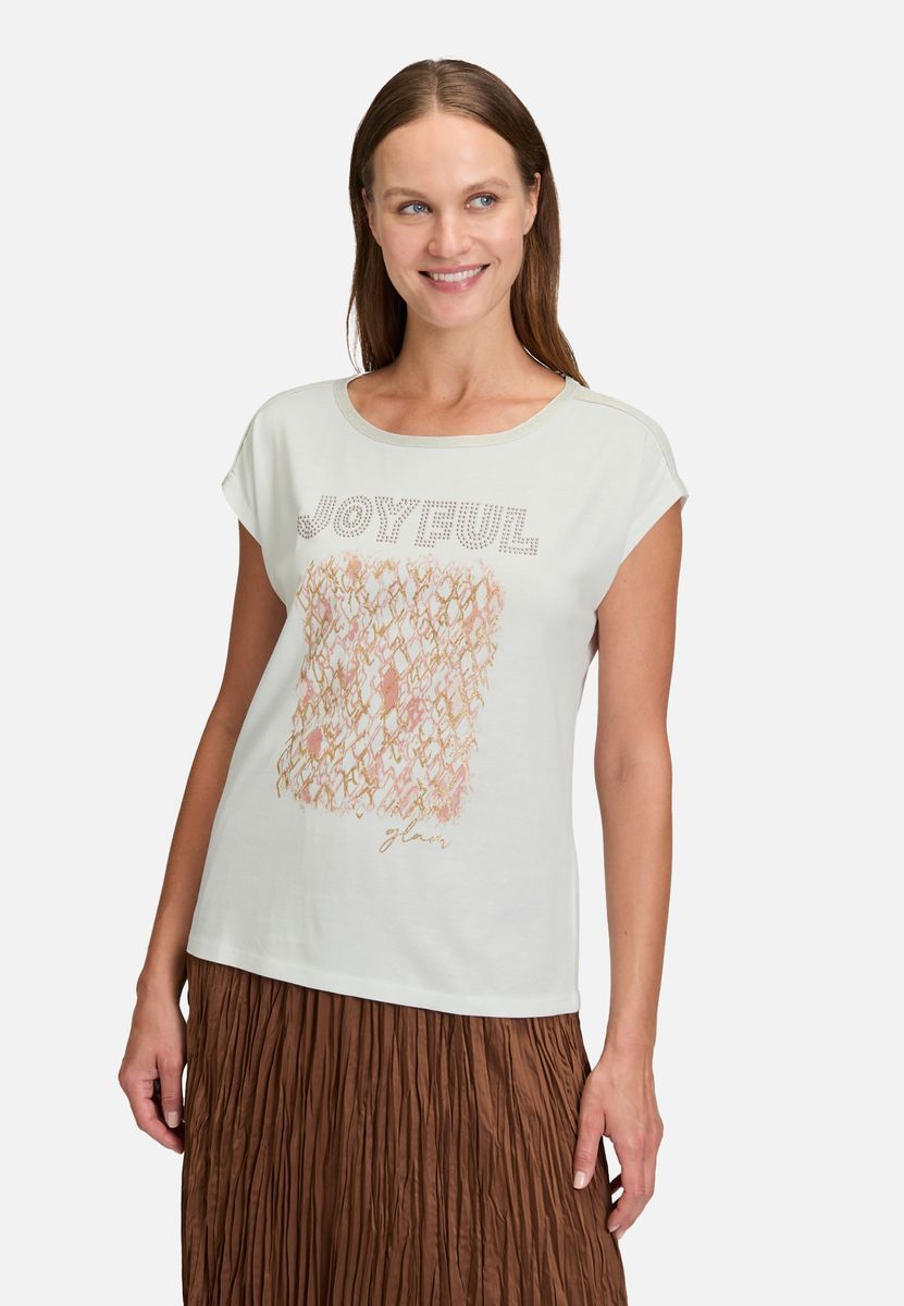 Blusenshirt mit U-Boot-Ausschnitt und Glitzerverzierung