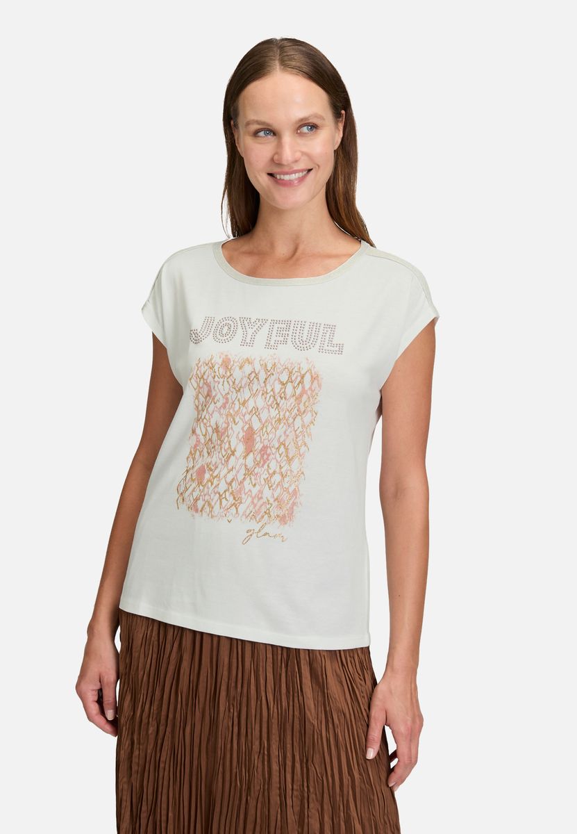 Blusenshirt mit U-Boot-Ausschnitt und Glitzerverzierung