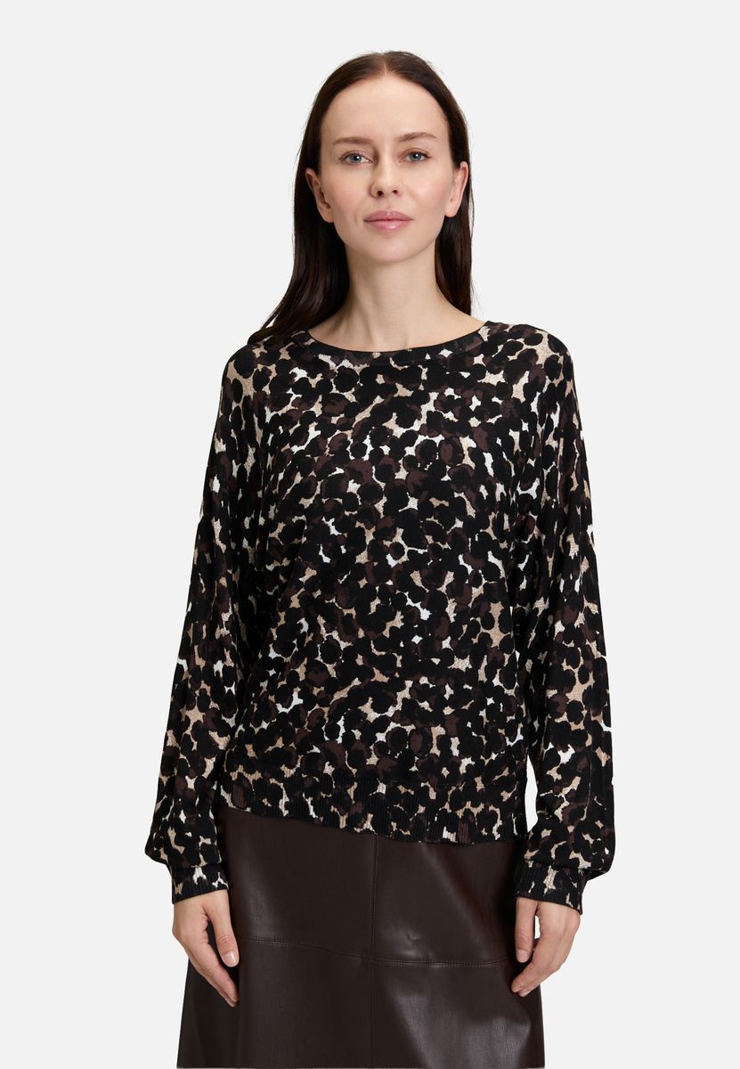 Feinstrickpullover mit abstraktem Leoprint