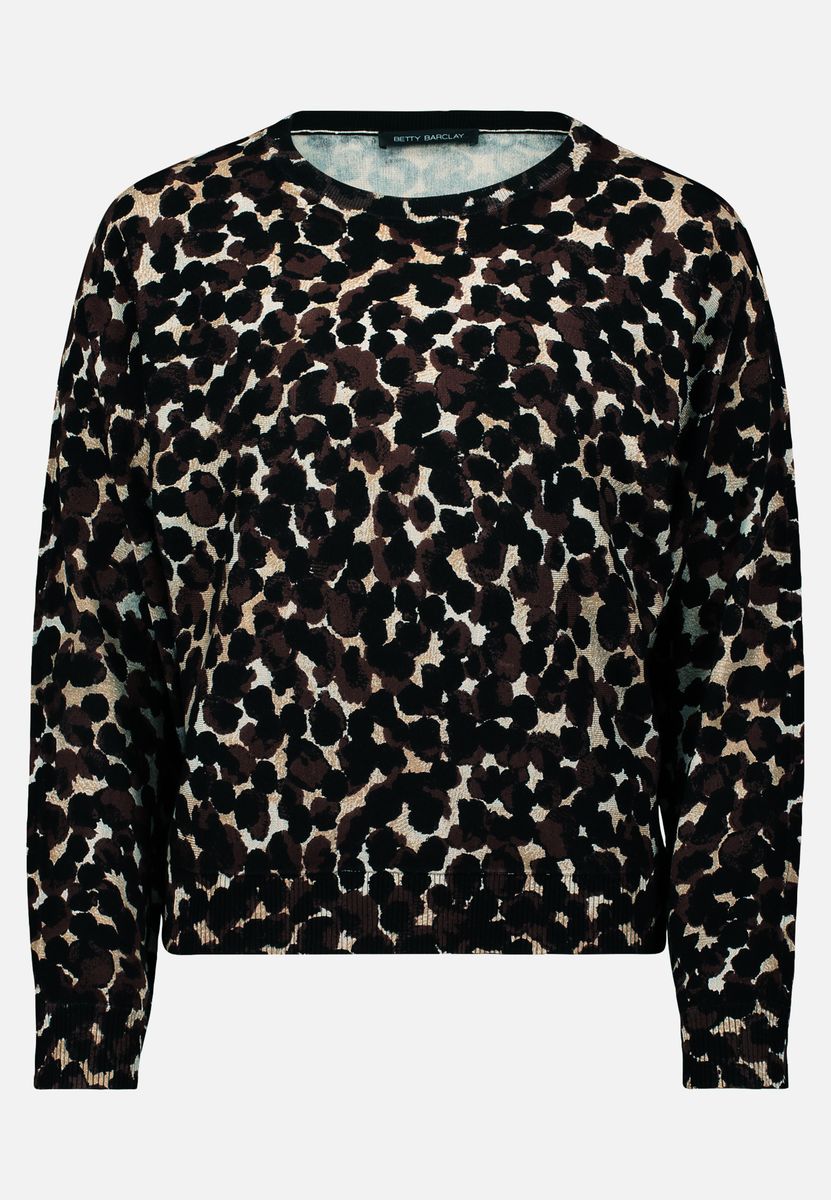 Feinstrickpullover mit abstraktem Leoprint