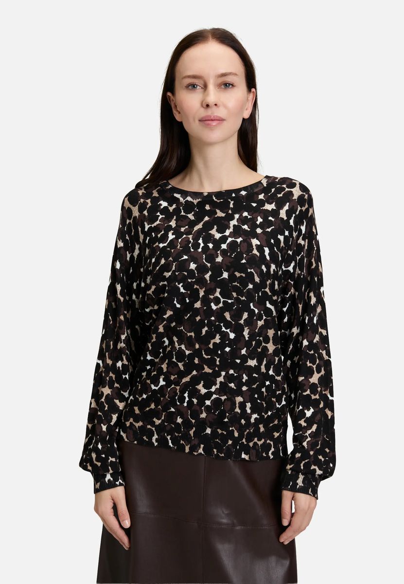 Feinstrickpullover mit abstraktem Leoprint