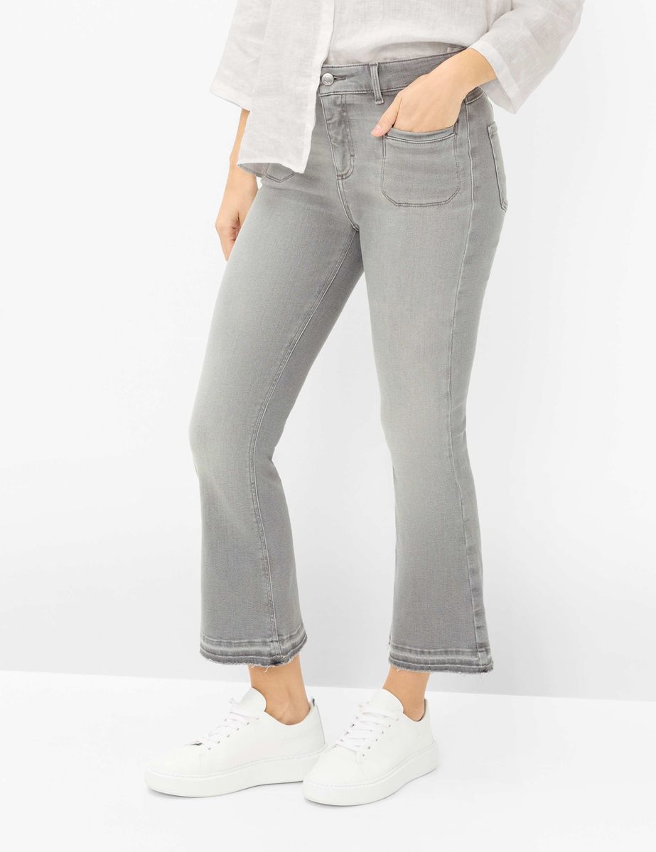 Cropped Bootcut-Jeans mit Fransen-Saum