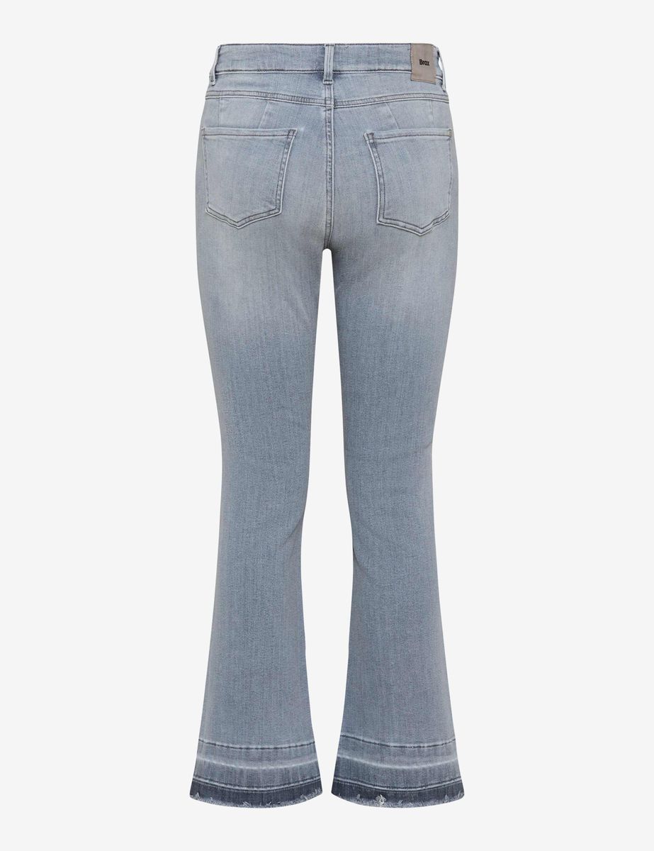 Cropped Bootcut-Jeans mit Fransen-Saum