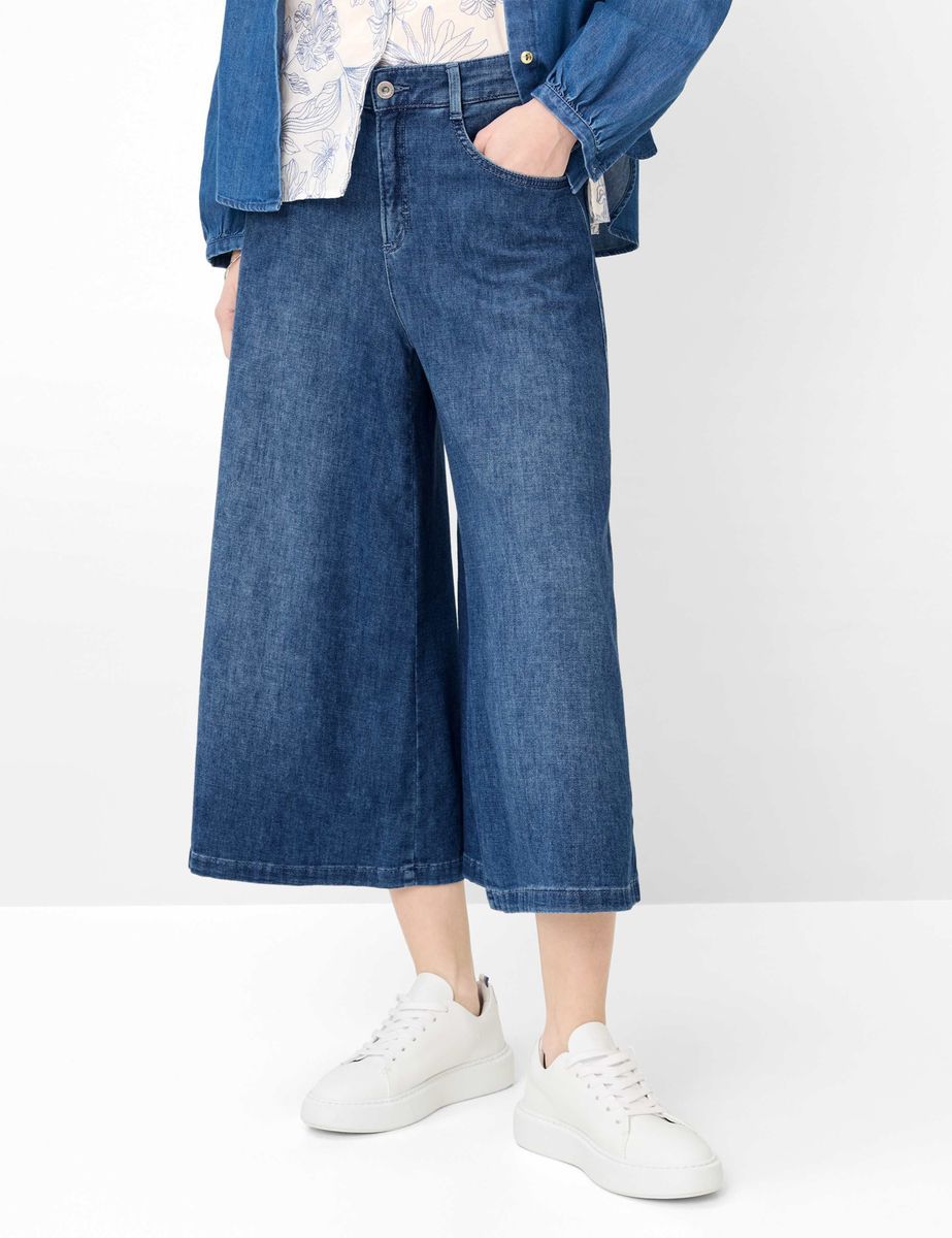 Verkürzter Denim-Hosenrock mit weitem Bein