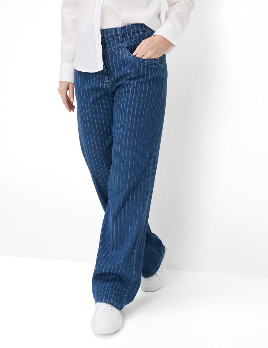 Gestreifte Denim-Hose mit weitem Bein