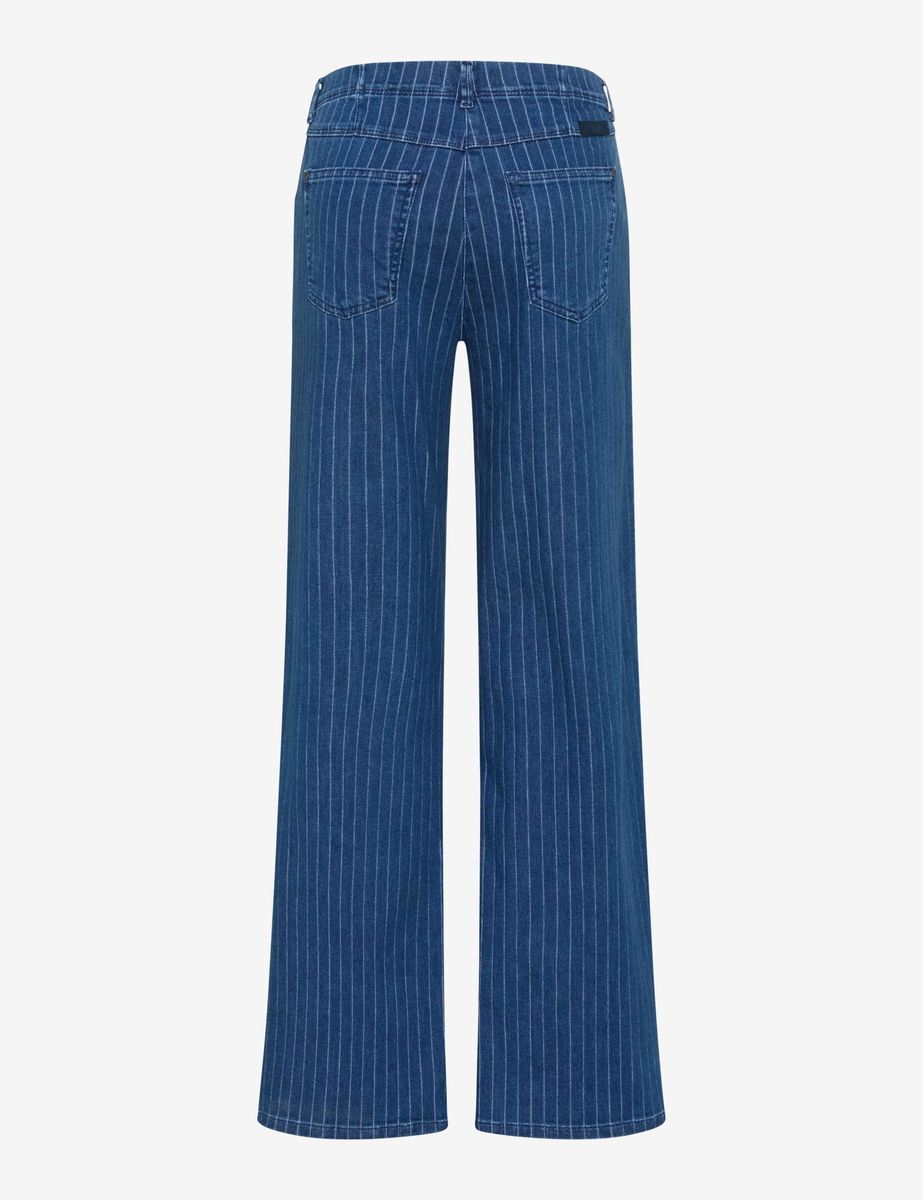 Gestreifte Denim-Hose mit weitem Bein