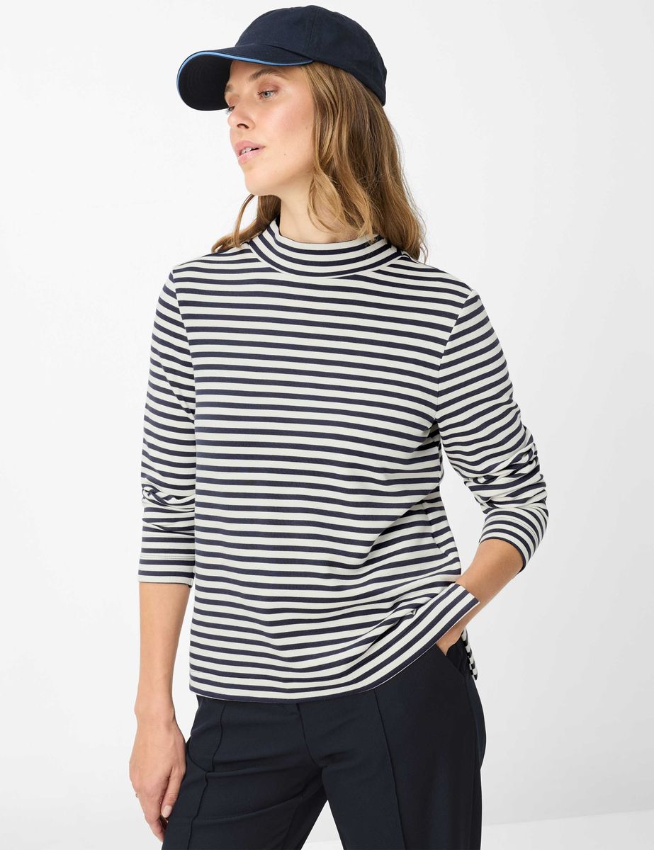 Gestreifter Sweatpullover mit Stehkragen