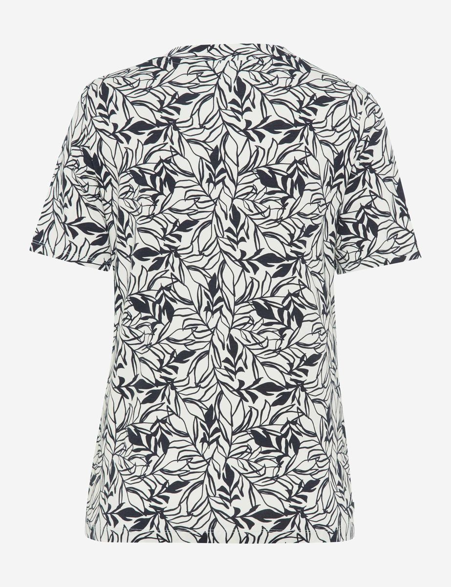T-Shirt mit Blättermuster und V-Ausschnitt