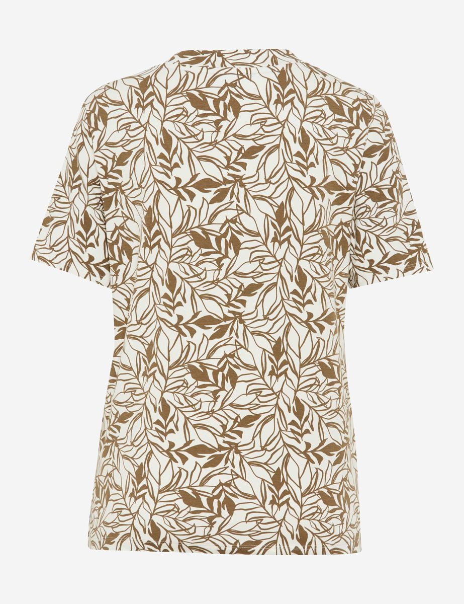 Jersey-Shirt mit V-Ausschnitt und Blattmuster