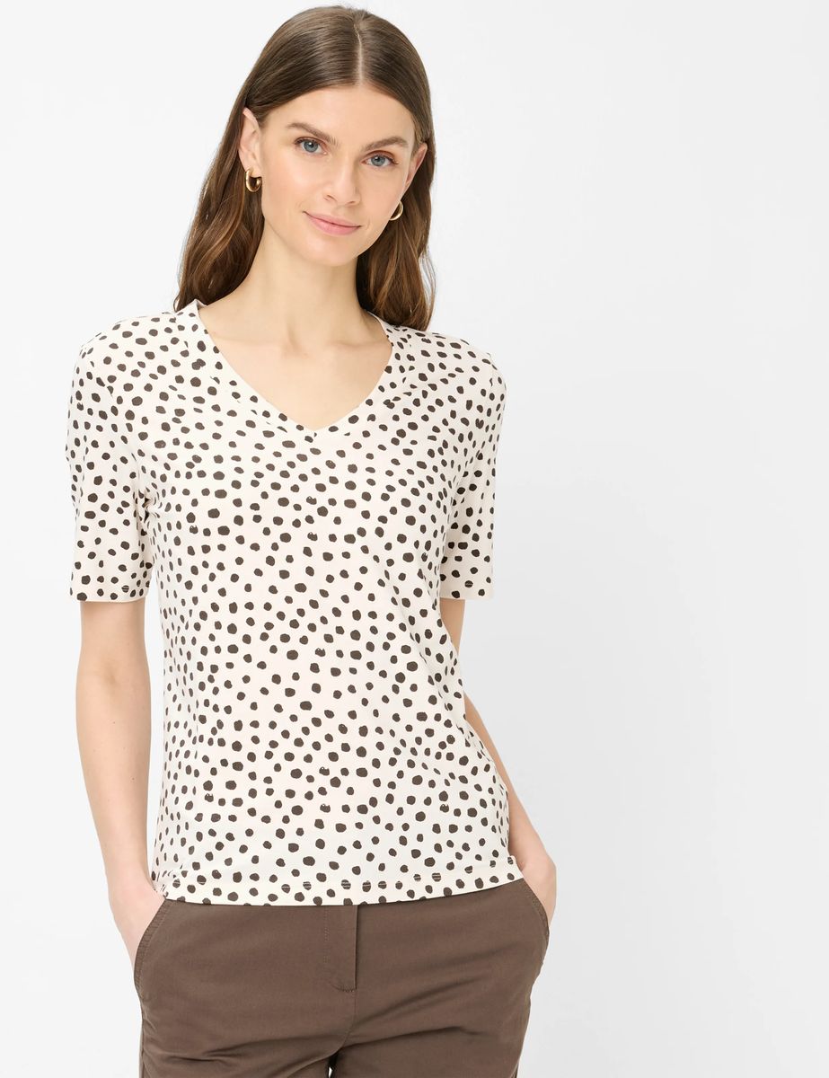 Jersey-Shirt mit V-Ausschnitt und Blattmuster