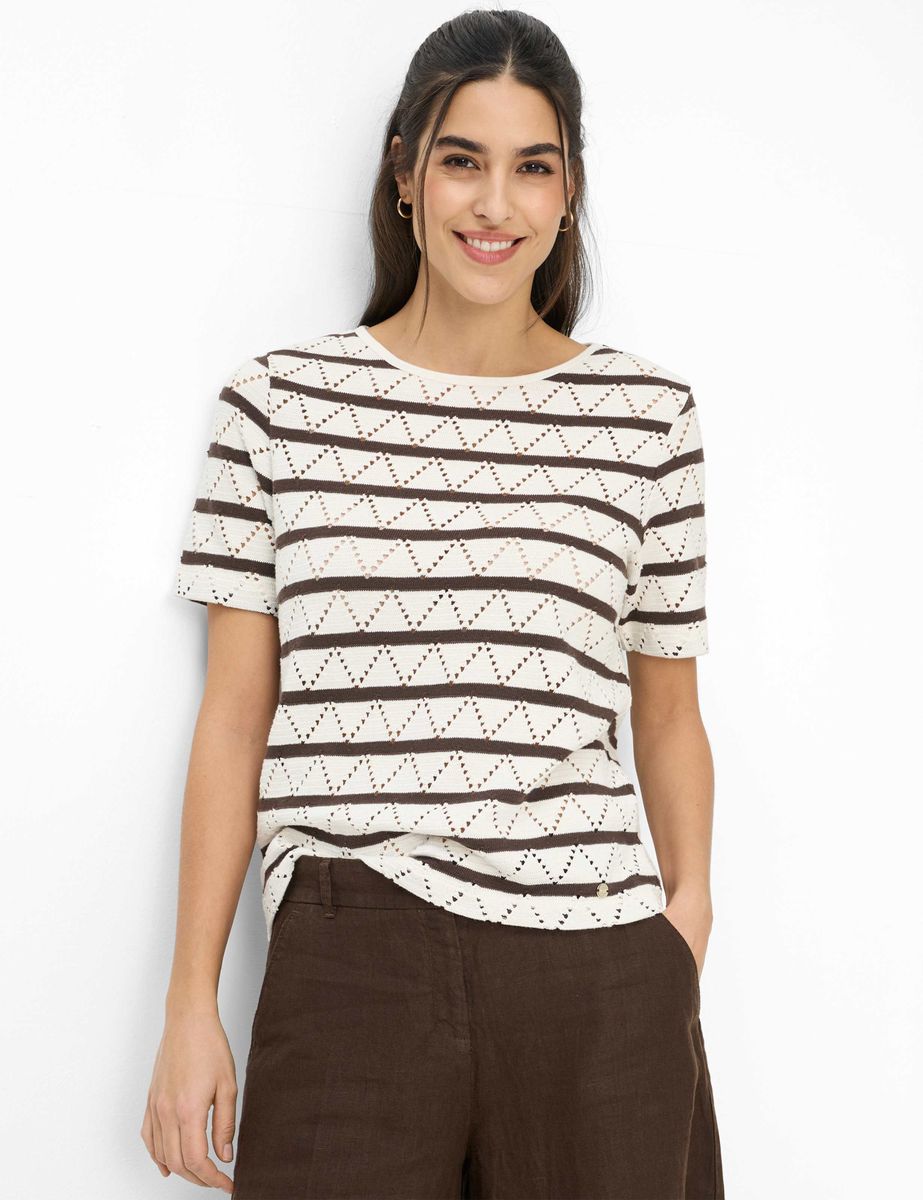 Gestreiftes Crochet-Jersey T-Shirt