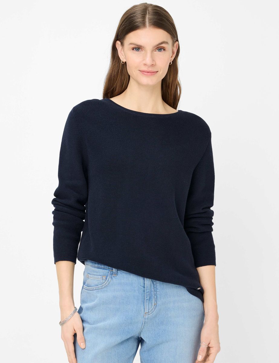 Rippstrickpullover mit U-Boot-Ausschnitt