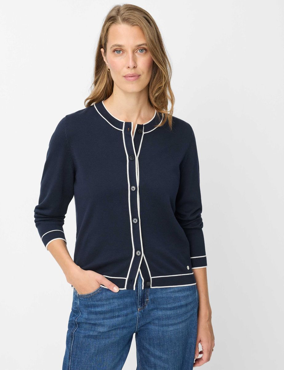Feinstrickjacke mit Kontrast-Paspelierung