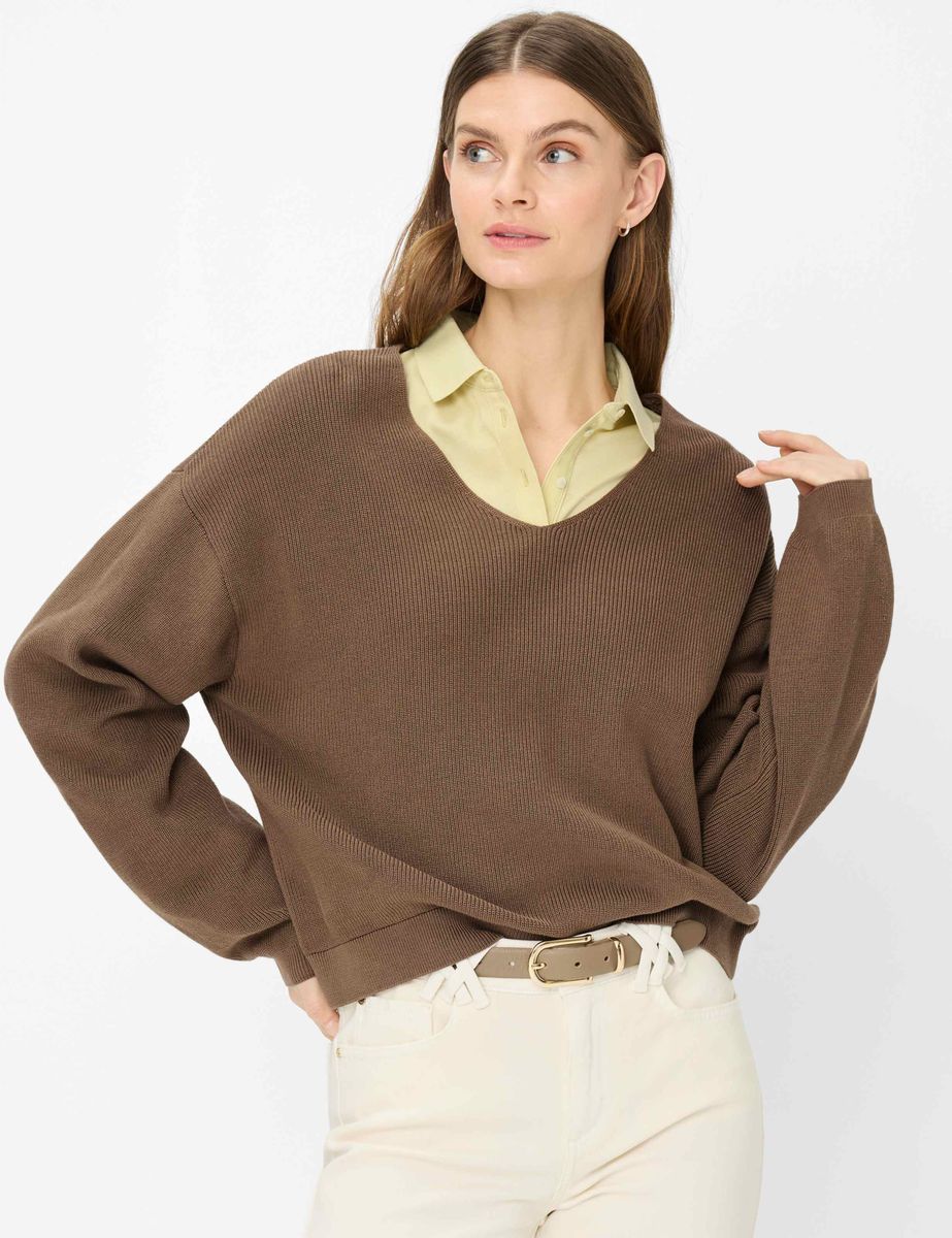 Locker geschnittener V-Ausschnitt Pullover