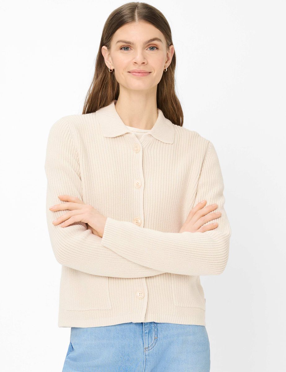 Rippstrick-Baumwollcardigan mit Kragen