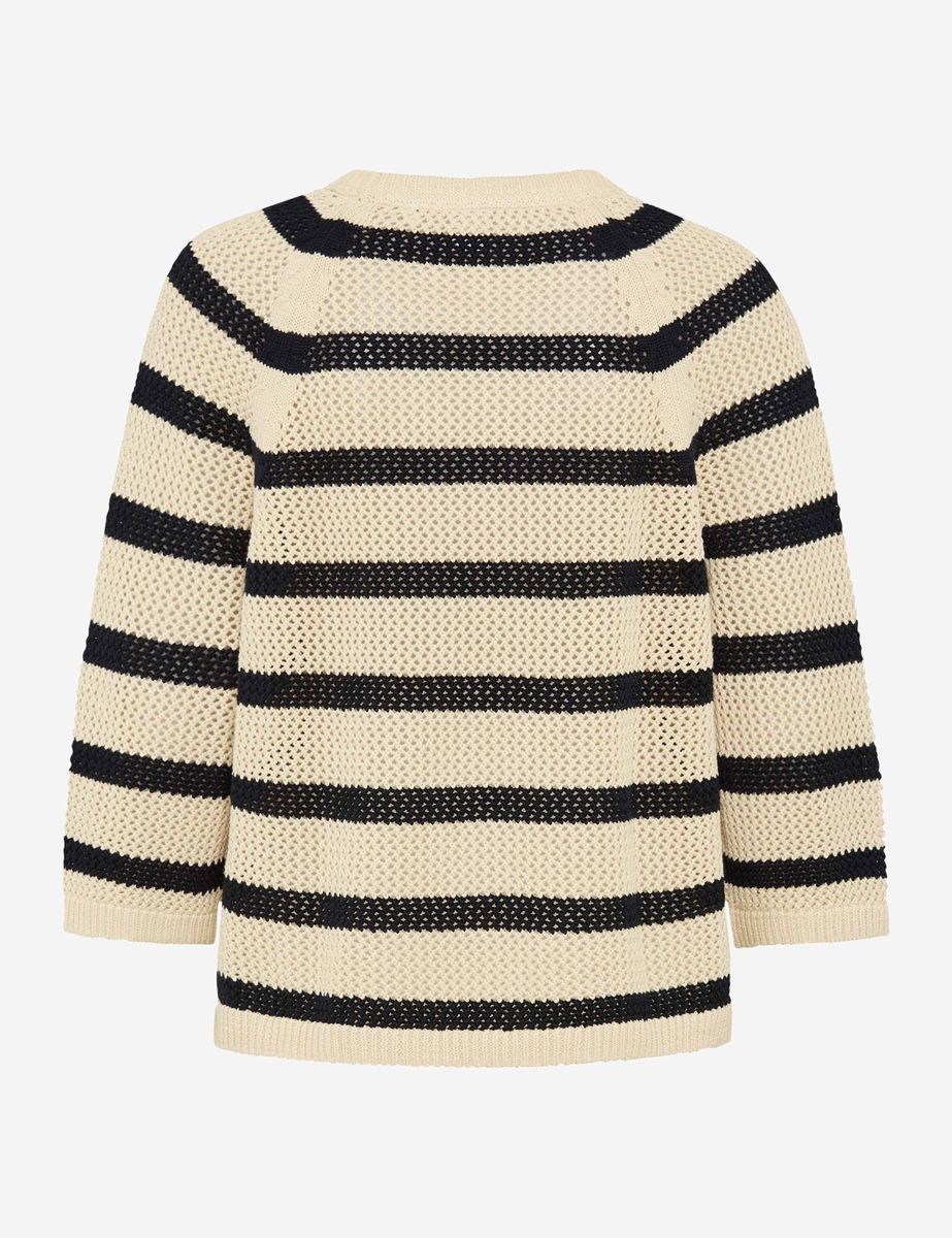 Gestreifter Ajour-Strickpullover aus Baumwolle