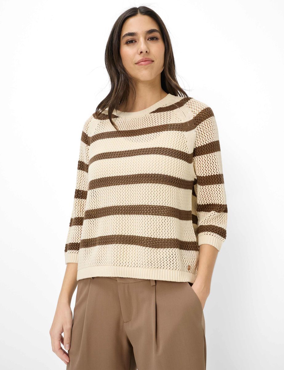 Leichter gestreifter Ajour-Strickpullover