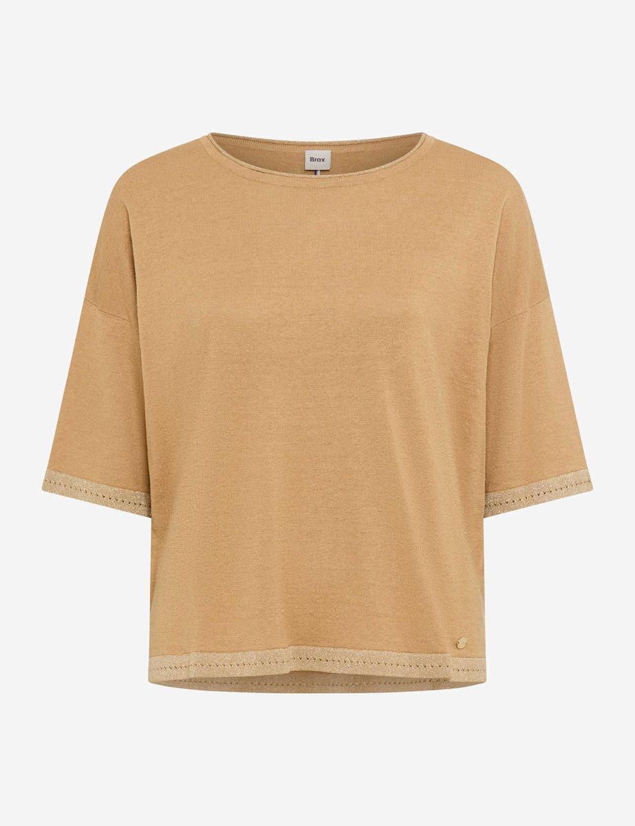 Strickshirt aus Leinenmix mit Glitzerkante