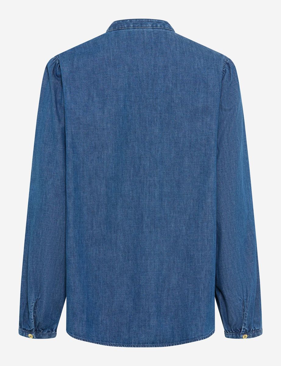 Denimbluse mit Ballonärmeln und Stehkragen