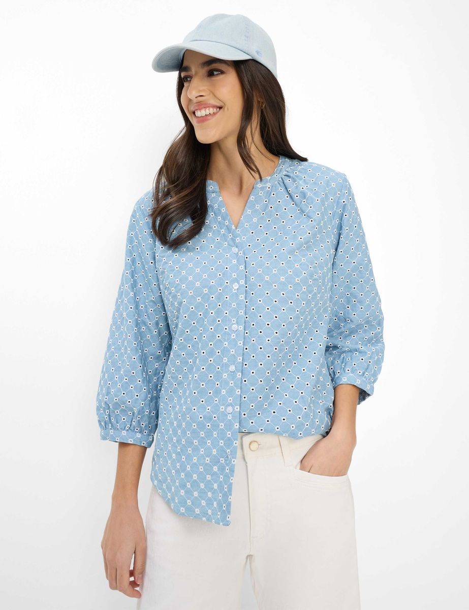 V-Ausschnitt Bluse mit Lochstickerei