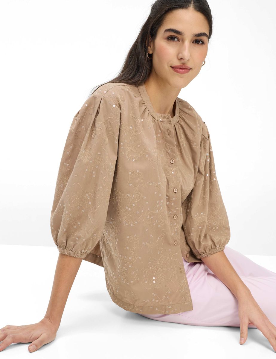 Bestickte Paillettenbluse mit Ballonärmeln