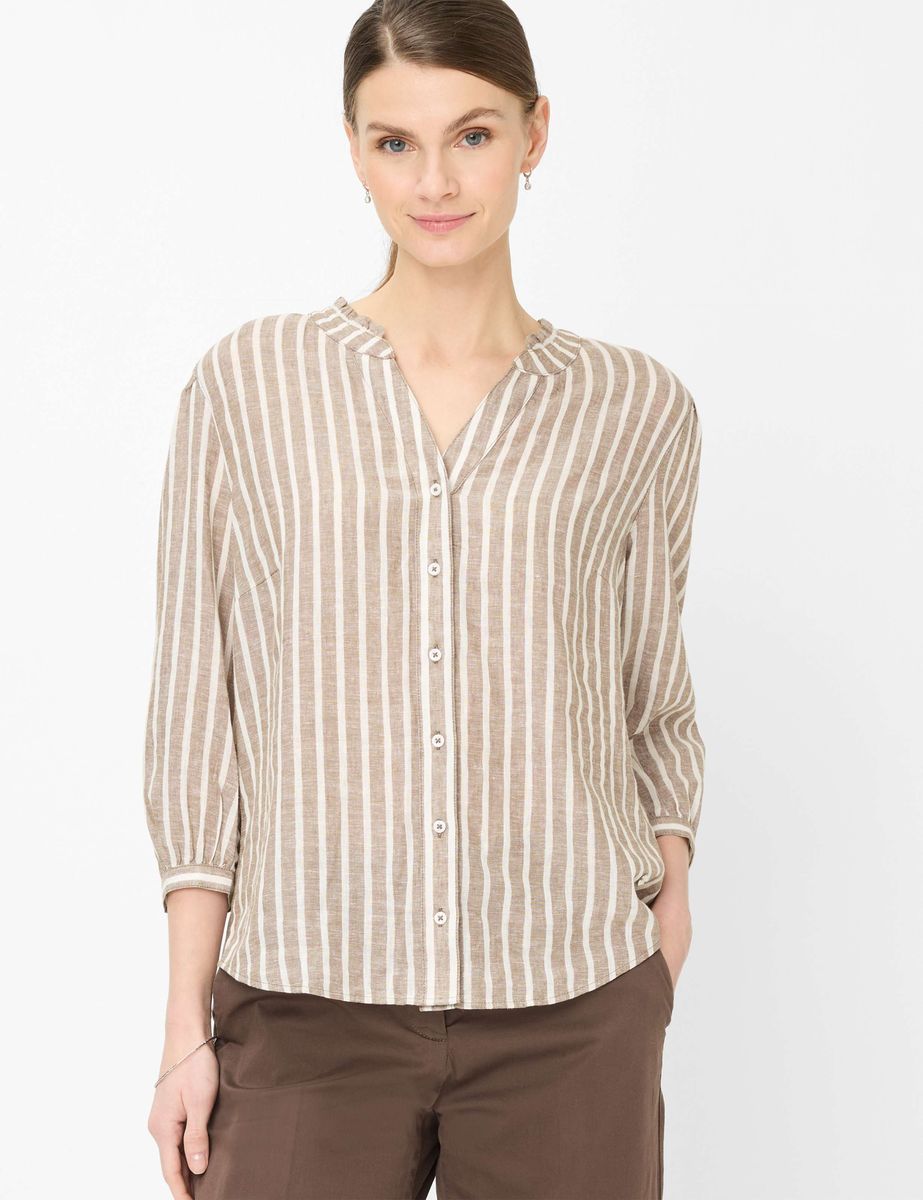 Gestreifte Leinenmix-Bluse mit V-Ausschnitt