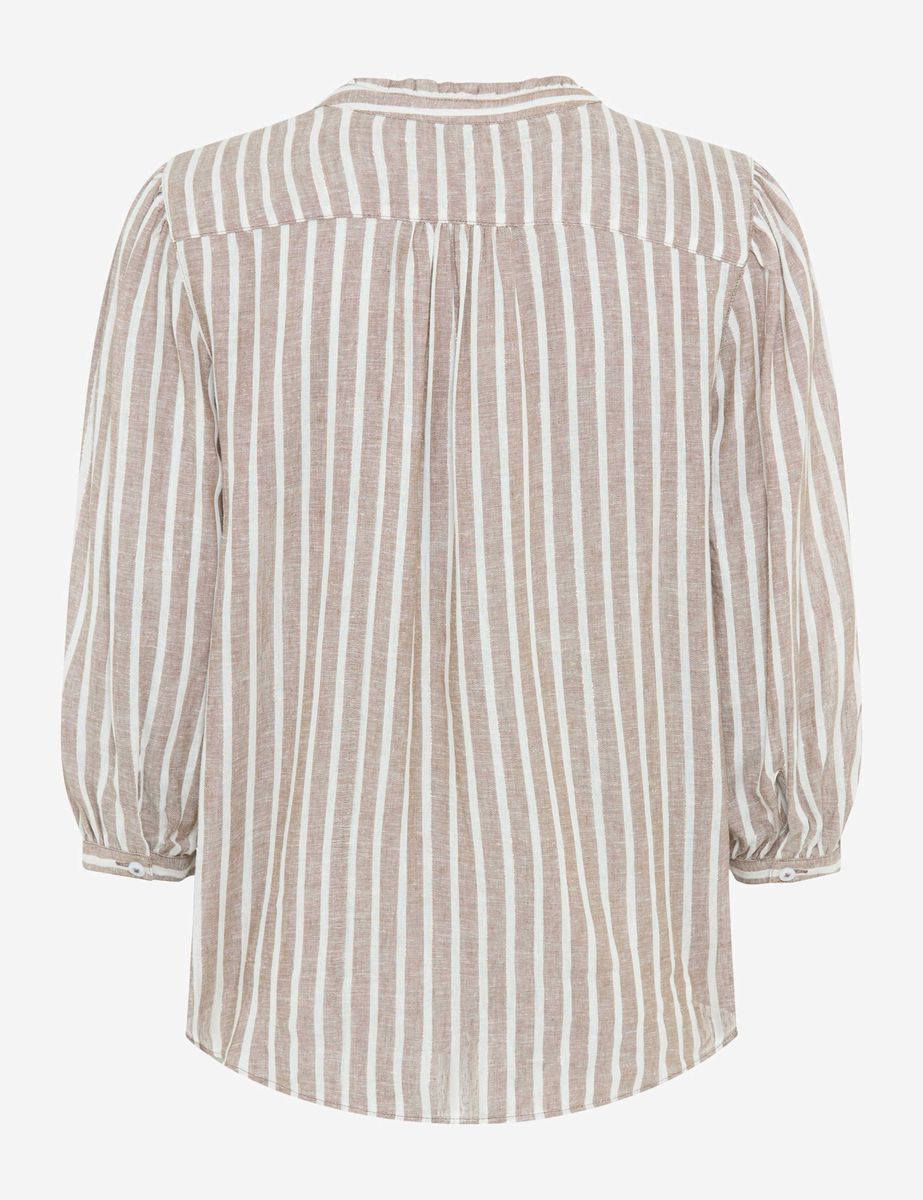 Gestreifte Leinenmix-Bluse mit V-Ausschnitt