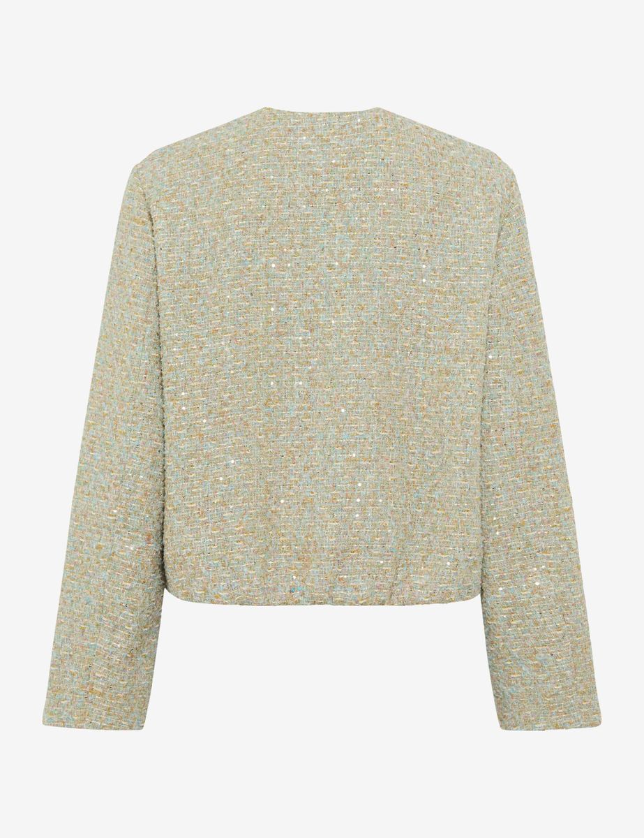 Kragenlose Bouclé-Jacke mit Reißverschluss