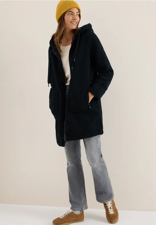 Langer Teddy-Fleece-Parka mit Kapuze