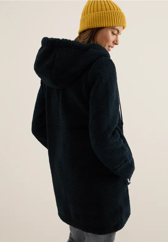 Langer Teddy-Fleece-Parka mit Kapuze