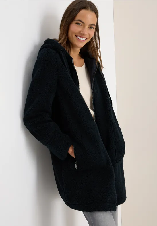 Langer Teddy-Fleece-Parka mit Kapuze