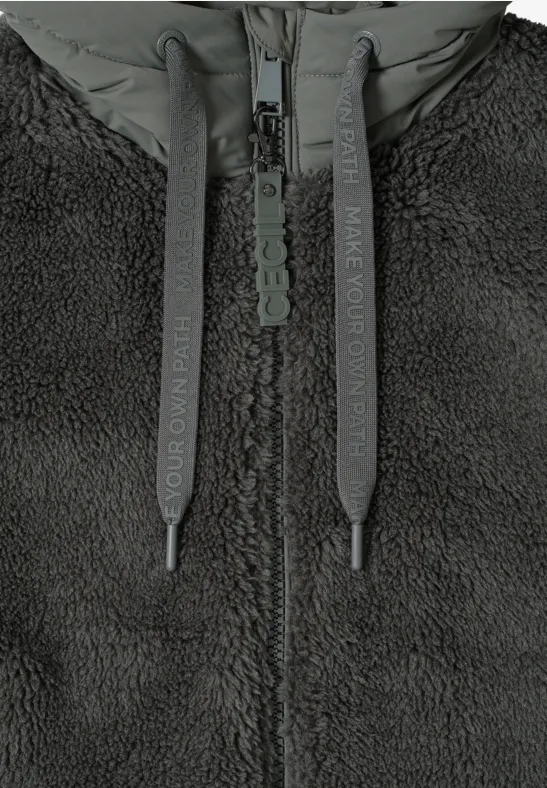 Lange Teddy-Fleecejacke mit Kapuze