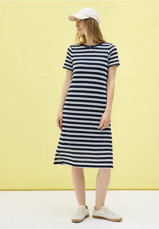 Gestreiftes Ajour-Strickkleid Midi