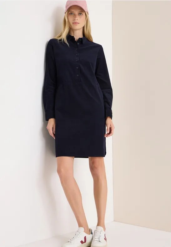 Cordkleid mit Split-Neck Ausschnitt