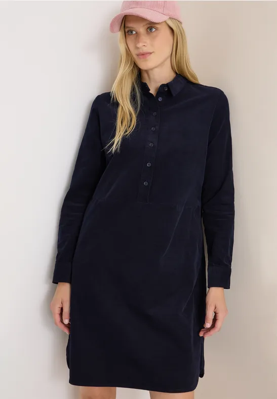 Cordkleid mit Split-Neck Ausschnitt